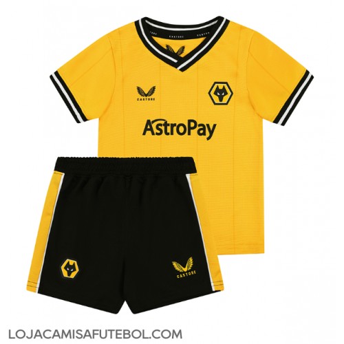 Camisa de Futebol Wolves Equipamento Principal Infantil 2023-24 Manga Curta (+ Calças curtas)